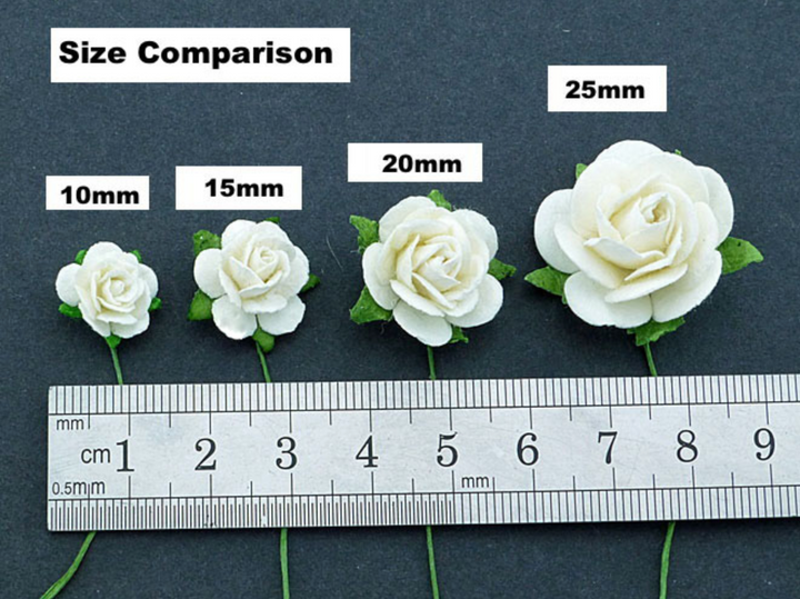 Roses en papier de mûrier pêche pâle - 10 mm, 15 mm, 20 mm