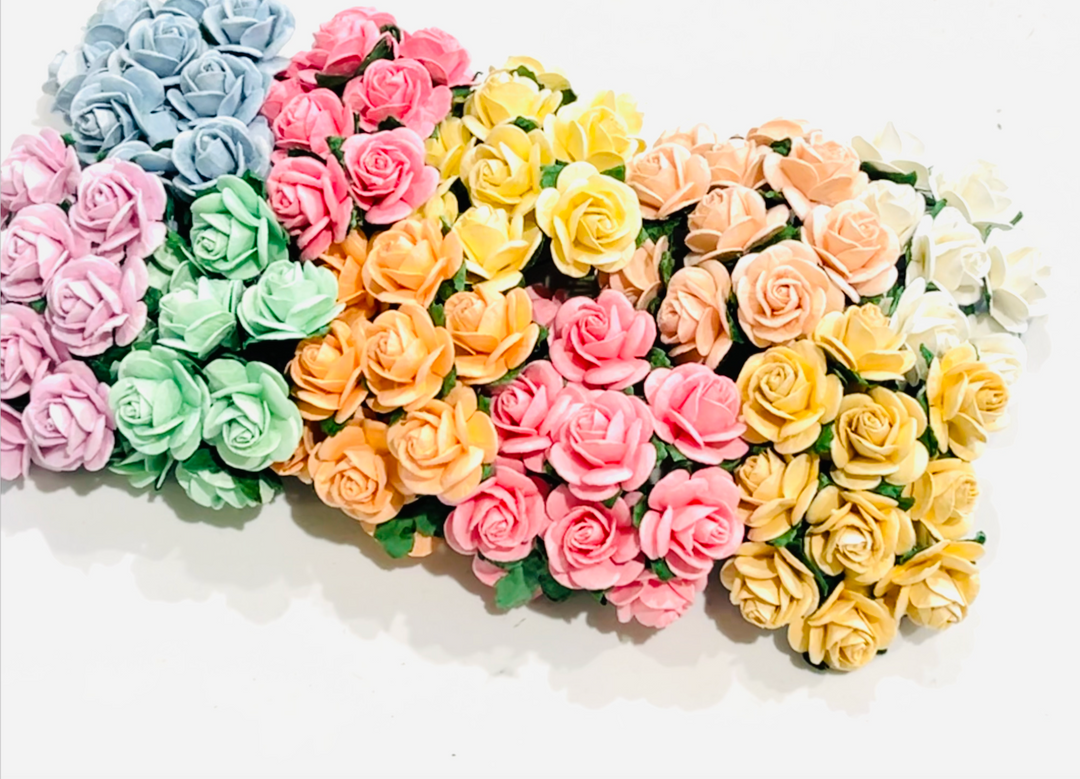25mm Bulk 100 Pack Mixed Pastel Mulberry Paper Open Roses (10 Stems per colour)