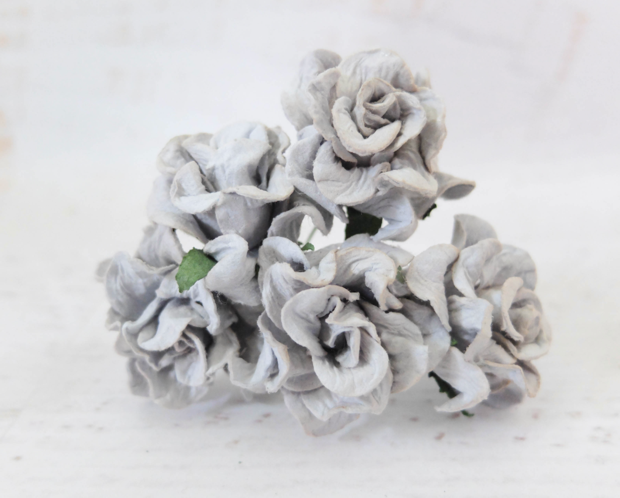 30mm Grey Gardenia Mulberry Paper Flowers - Lot of 5