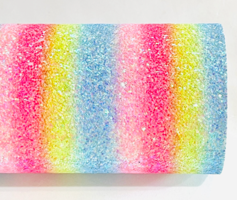 Rainbow Striped Chunky Glitter Fabric Sheet