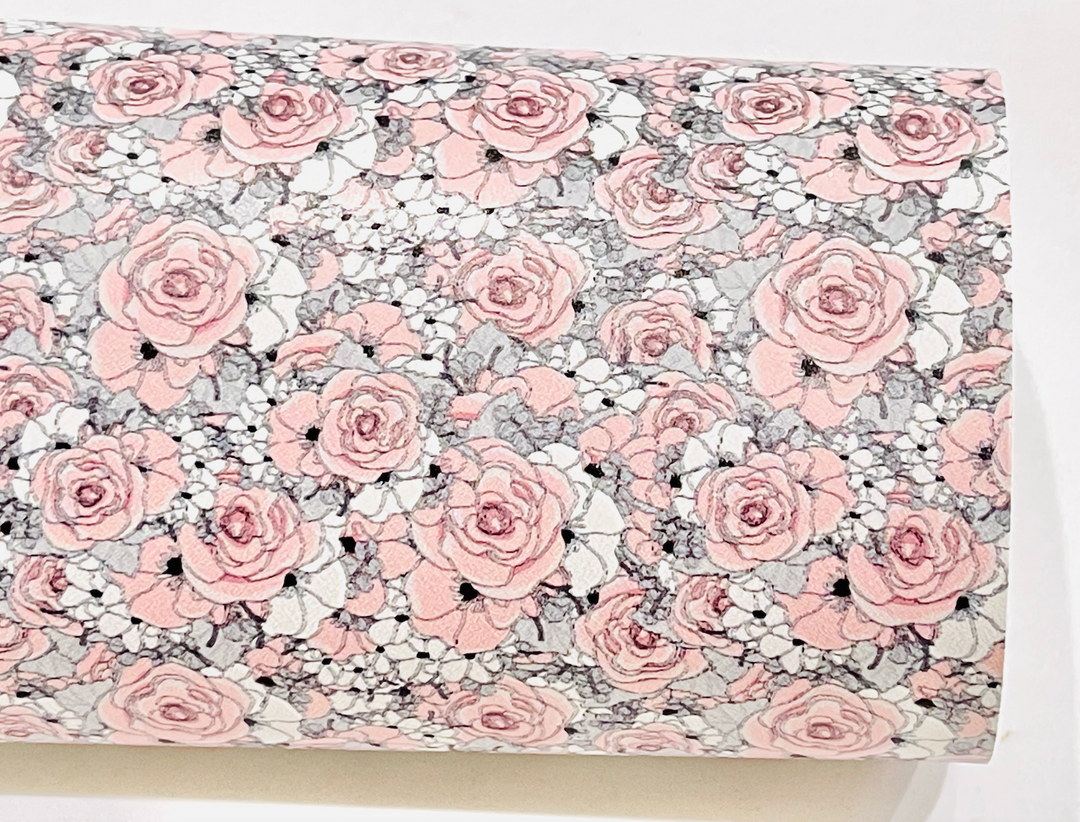 Trio de cuirs à paillettes florales roses et grises