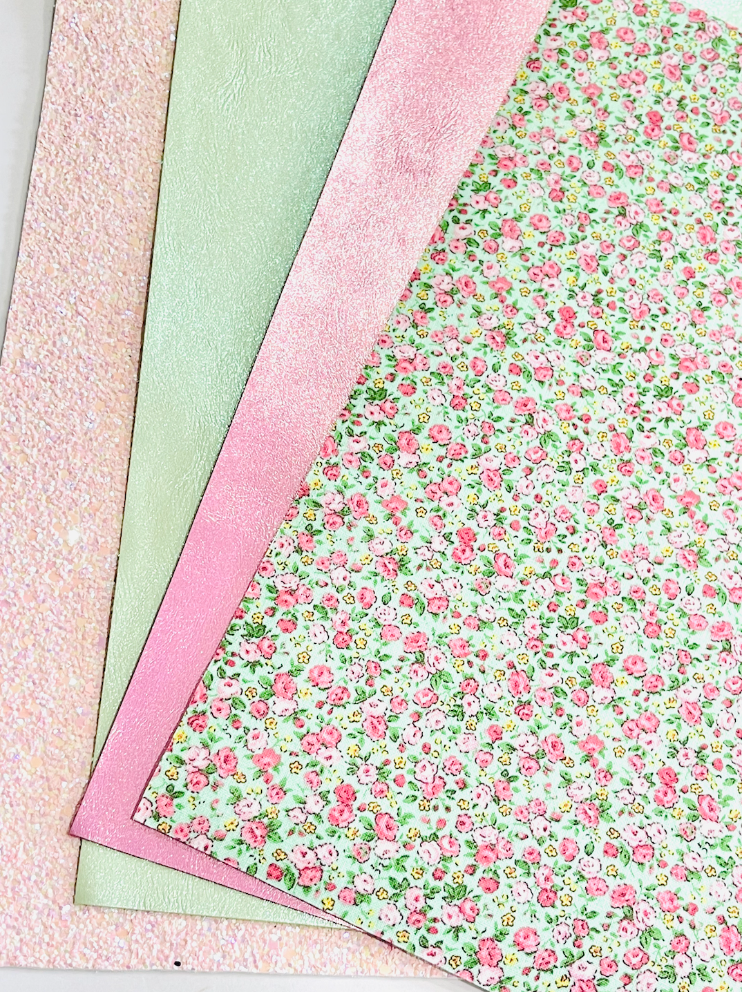 Ditsy Pink and Green Fabric Felt or optional 4 Sheet Combo