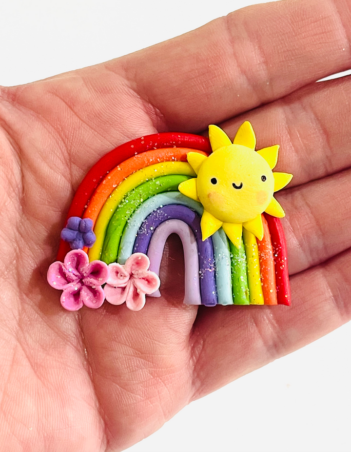 Bright Sunny Rainbow Bow Clay Embellishments