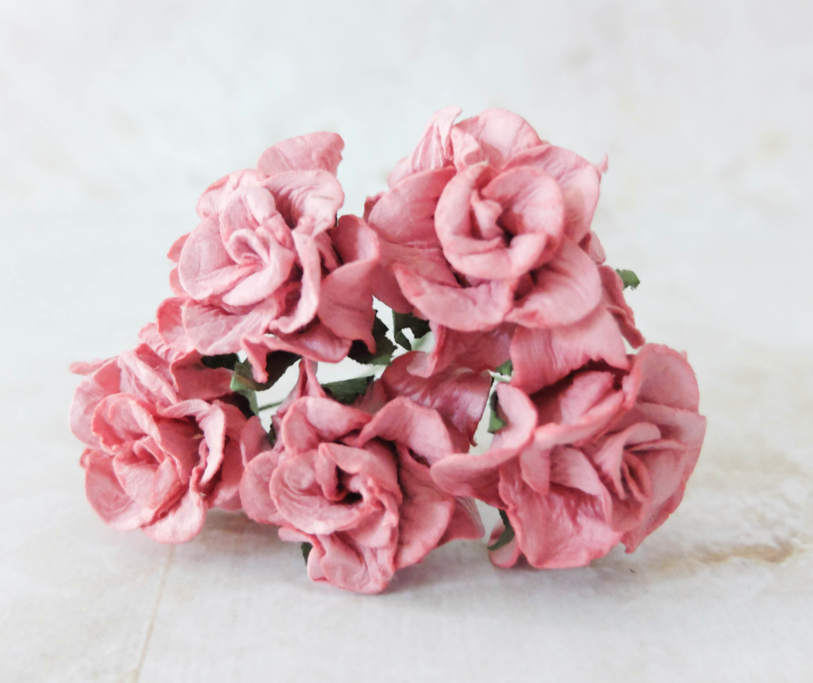 30mm Raspberry Pink Gardenia Mulberry Paper Flowers - Lot of 5
