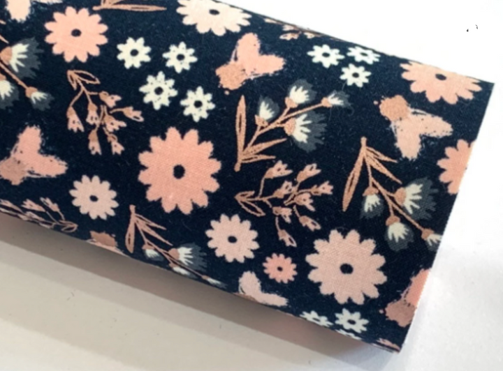 Navy Metallic Florals Rose Gold Double Sided Fabric Sheets
