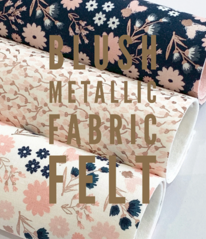 Navy Metallic Florals Rose Gold Double Sided Fabric Sheets
