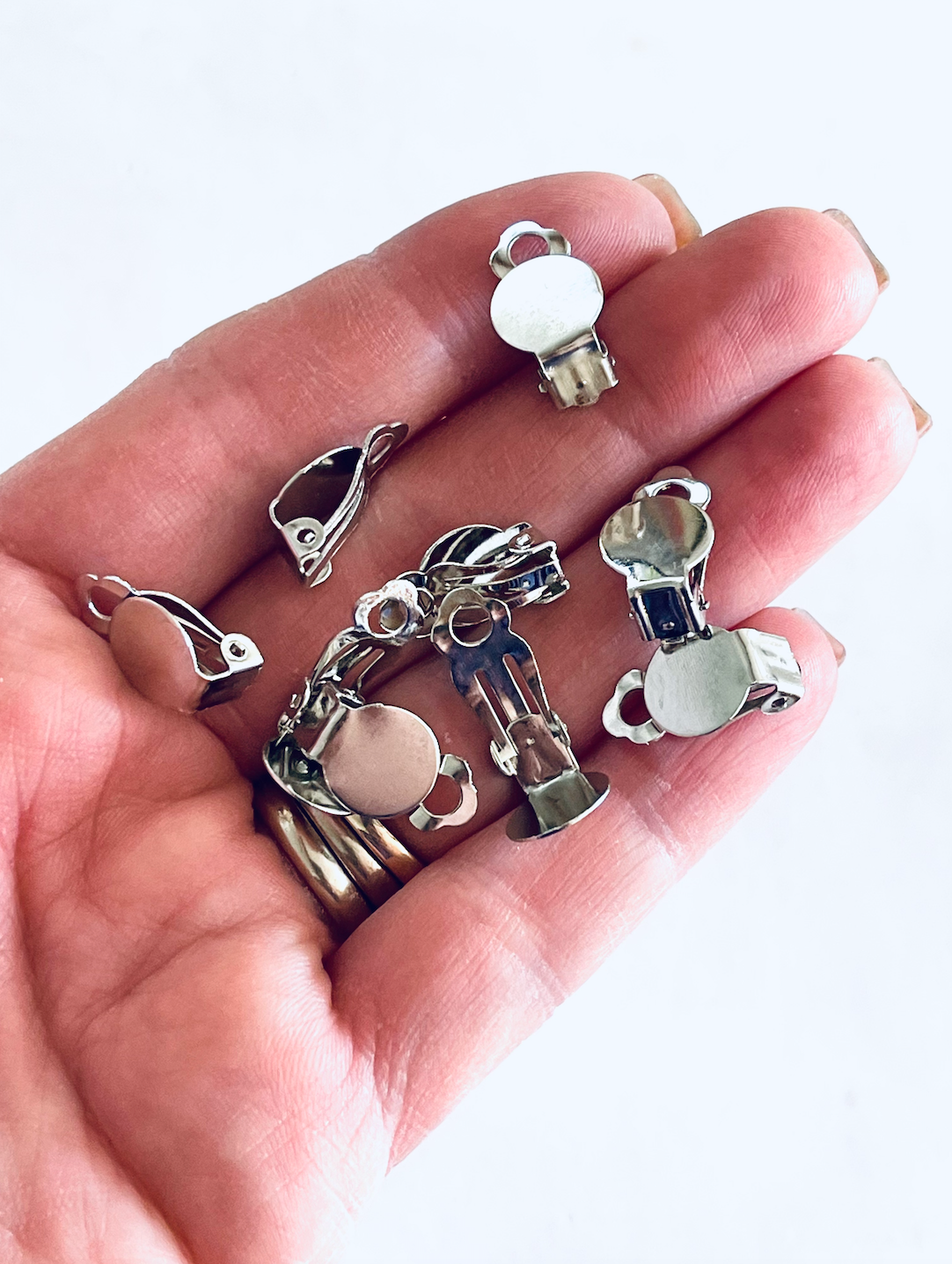 Silver Clip On Earring Findings for Buttons 40pcs (20 pairs)