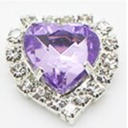 5 x Heart Shaped Rhinestone Flatback Embellishments with Silver Claw Setting- Ameythst
