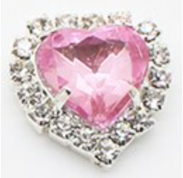 5 x Heart Shaped Rhinestone Flatback Embellishments with Silver Claw Setting - Pink