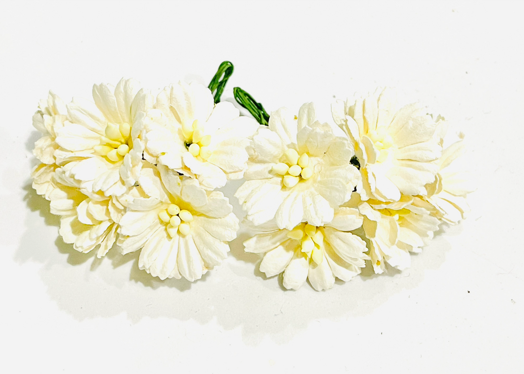 10 tiges de fleurs en papier de marguerites cosmos de mûrier blanc - 25 mm