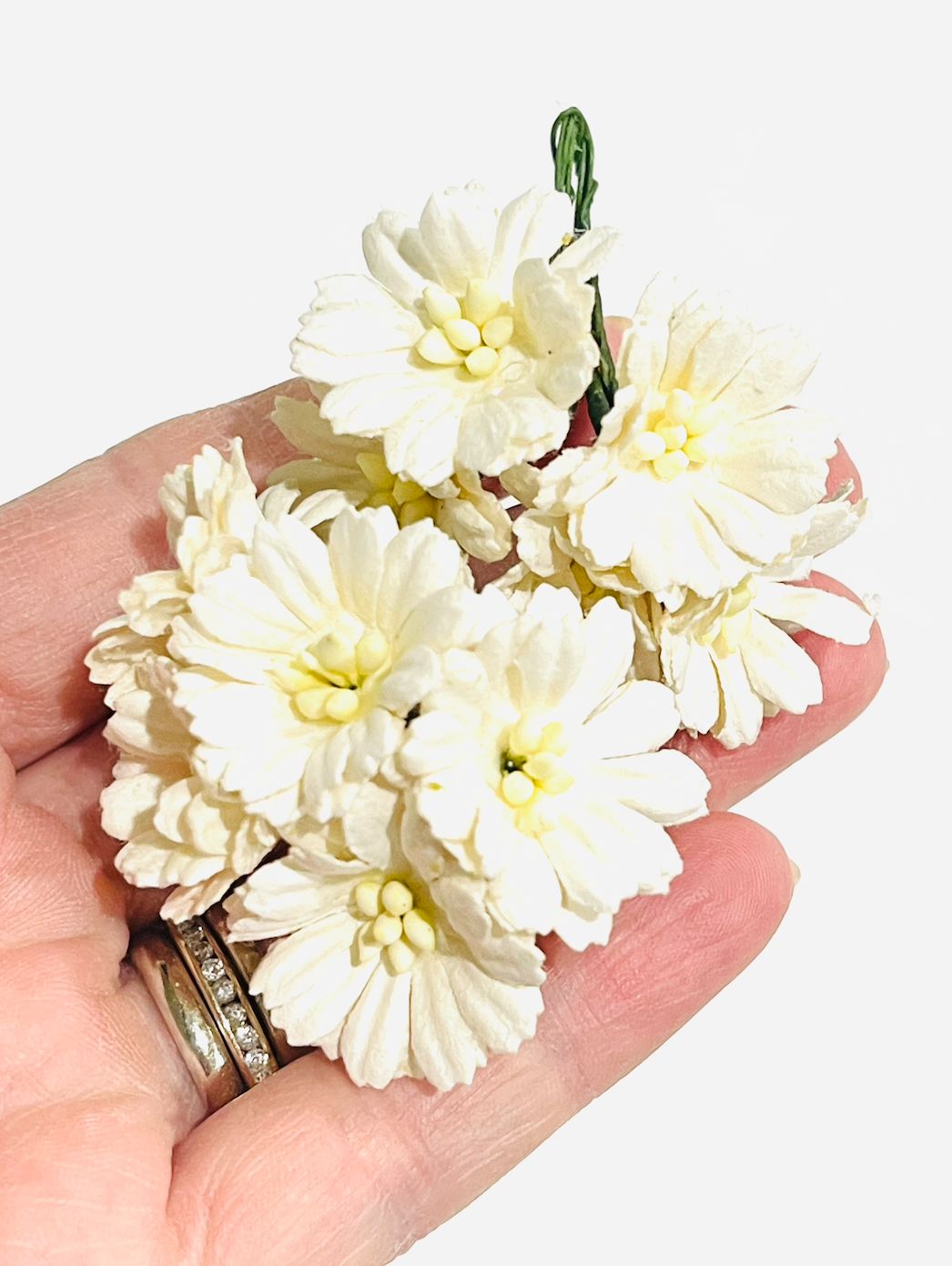 10 Stems White Mulberry Cosmos Daisies Paper Flowers - 25mm