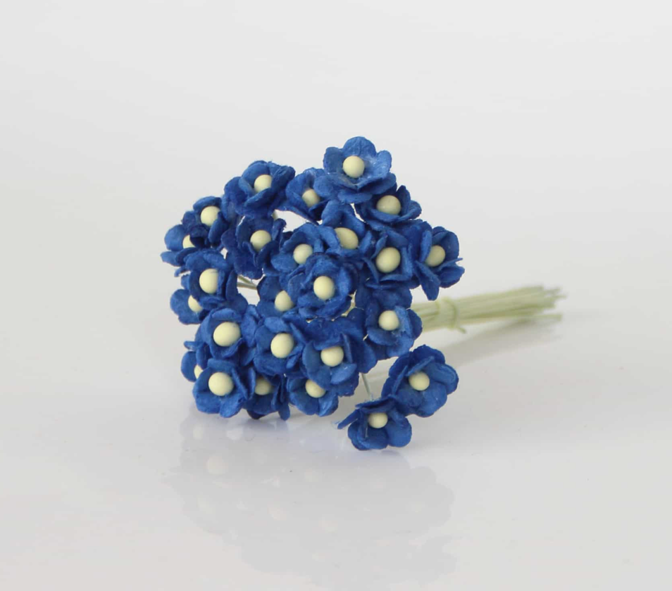 25pcs/ 50pcs Pack - Mulberry Paper Flowers - Mini 1cm Cherry Blossoms - Classic Blue