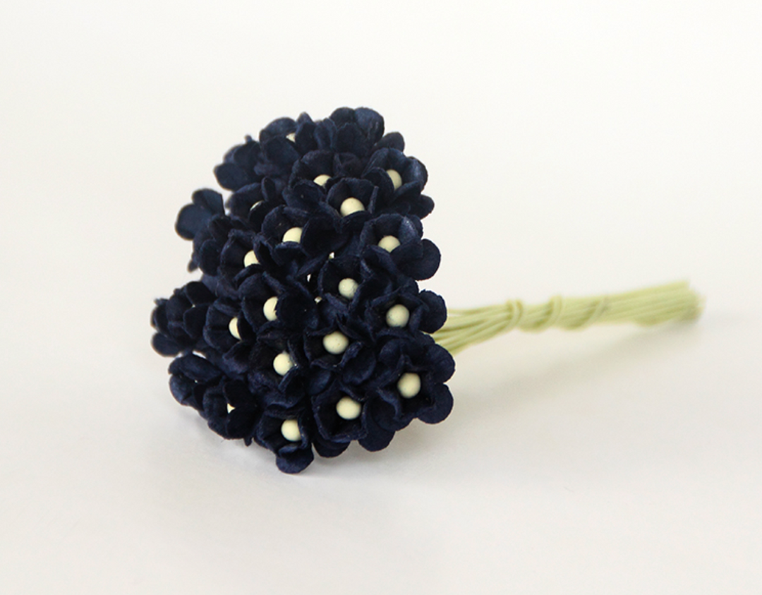 25/50 Pack - Mulberry Paper Flowers - Mini 1cm Cherry Blossoms - Navy Blue