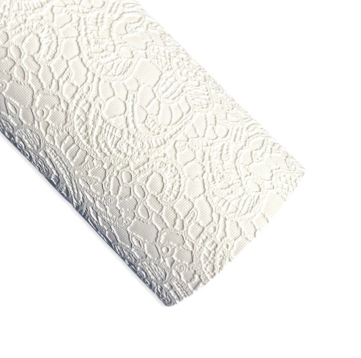 White Floral Lace Embossed Faux Leatherette