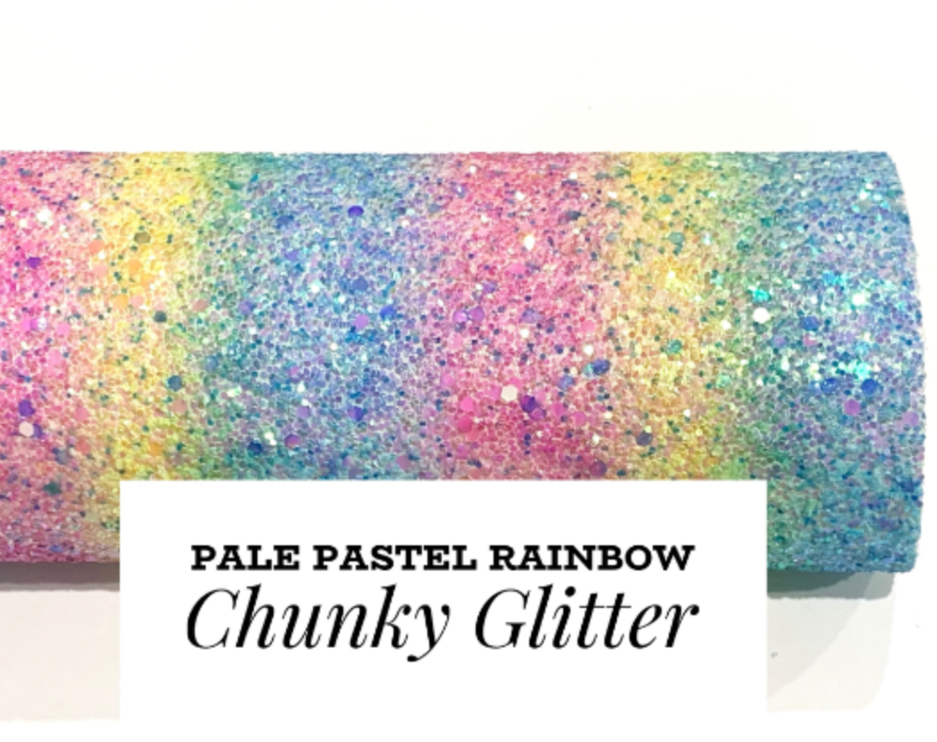 Pale Pastel Rainbow Chunky Glitter Fabric