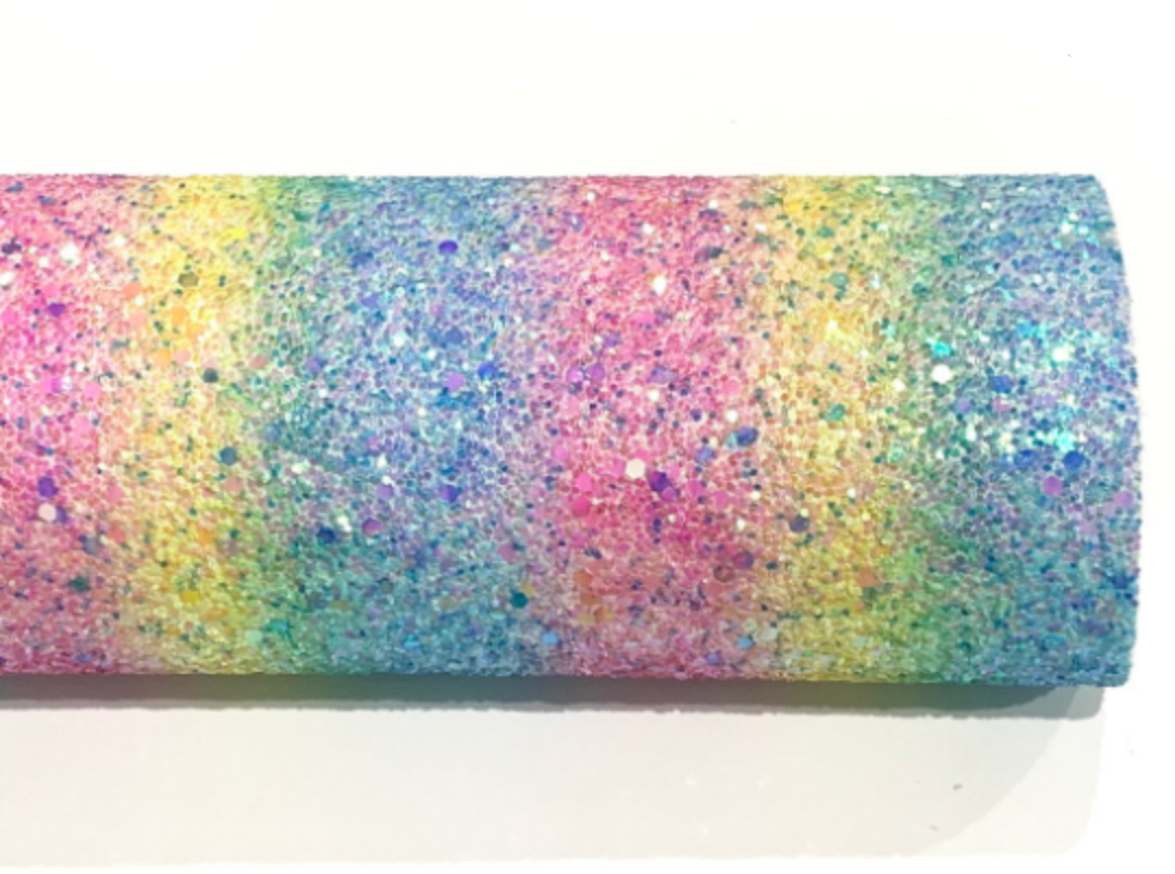 Pale Pastel Rainbow Chunky Glitter Fabric