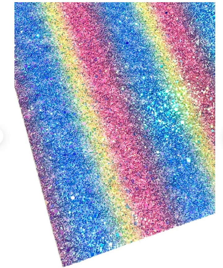 Blue Rainbow Chunky Glitter Fabric