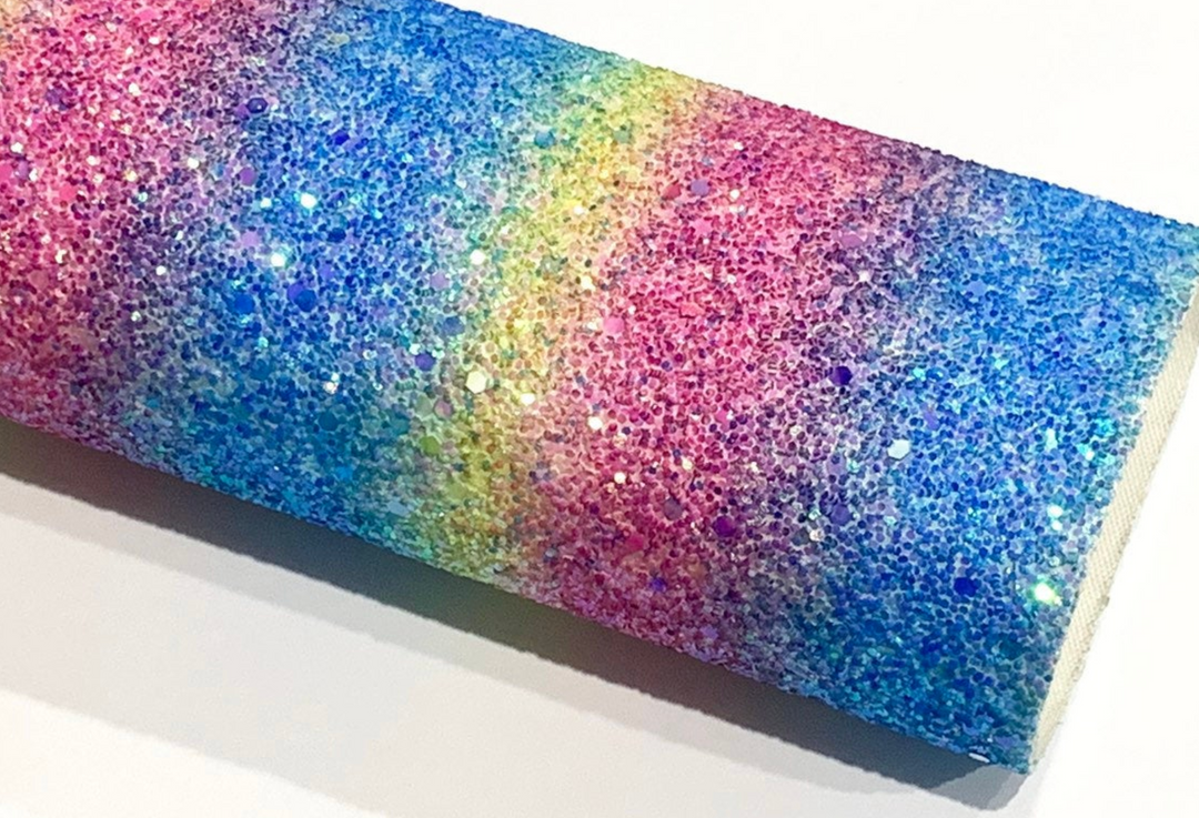 Blue Rainbow Chunky Glitter Fabric