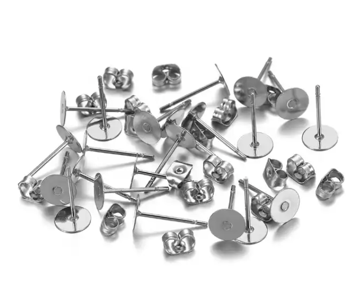 Earring Posts 316L Surgical Stainless Steel - 4mm, 6mm, 8mm, 10mm (clasps included)