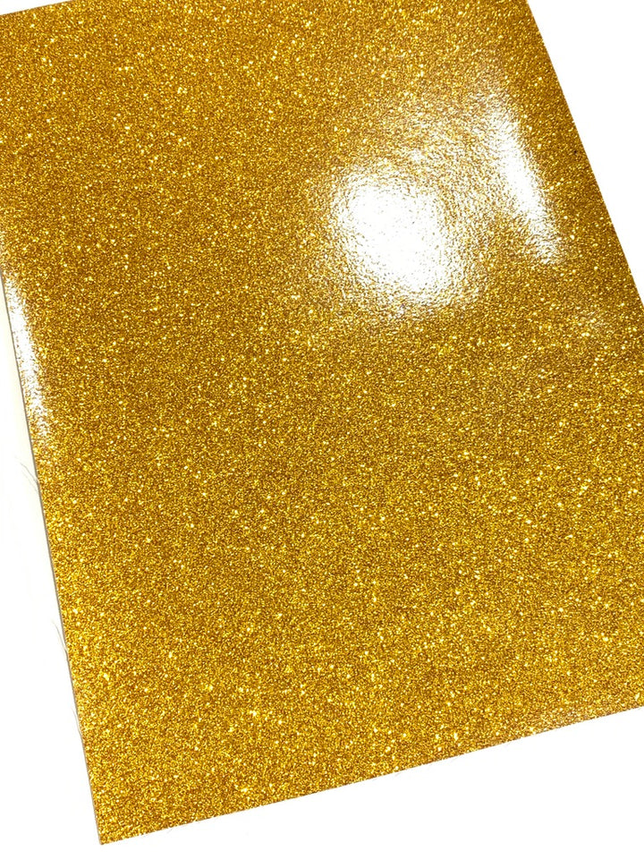 Gold Fine Glitter Effect Smooth Glitter Fabric Sheet Thin 0.65mm