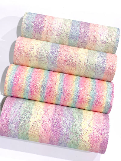 Lace Embossed Rainbow Stripes Leatherette Sheet