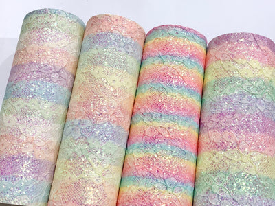 Lace Embossed Rainbow Stripes Leatherette Sheet