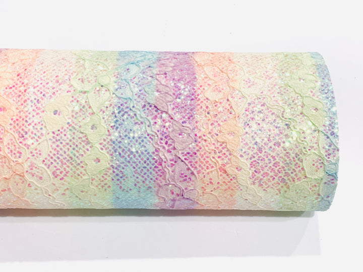 Lace Embossed Rainbow Stripes Leatherette Sheet