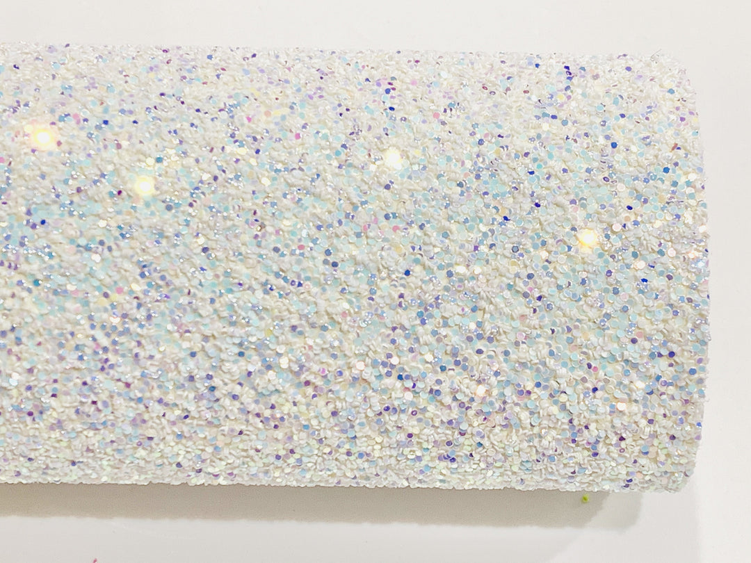 White Iridescent Chunky Glitter Fabric Sheets