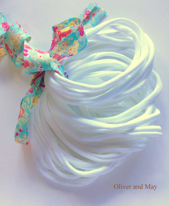 WHITE Nylon Headbands, Soft Nylon Bands, Baby Headbands, DIY Bows, Hair Bow Supplies, DIY Supplies, One Size Fits Most Headbands