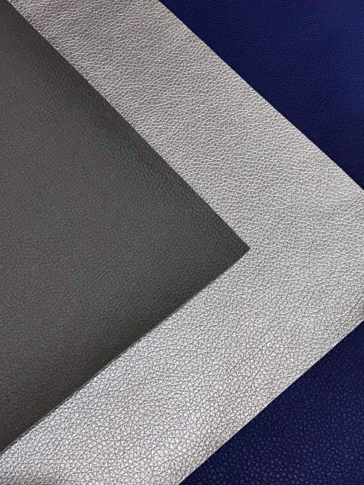 Grey-Navy-Silver 3 Pack Leatherette Sheets Thin 0.7mm A4 or A5 Size Faux Leather Fabric Small Lychee Pattern PU Leather Thin Leatherette
