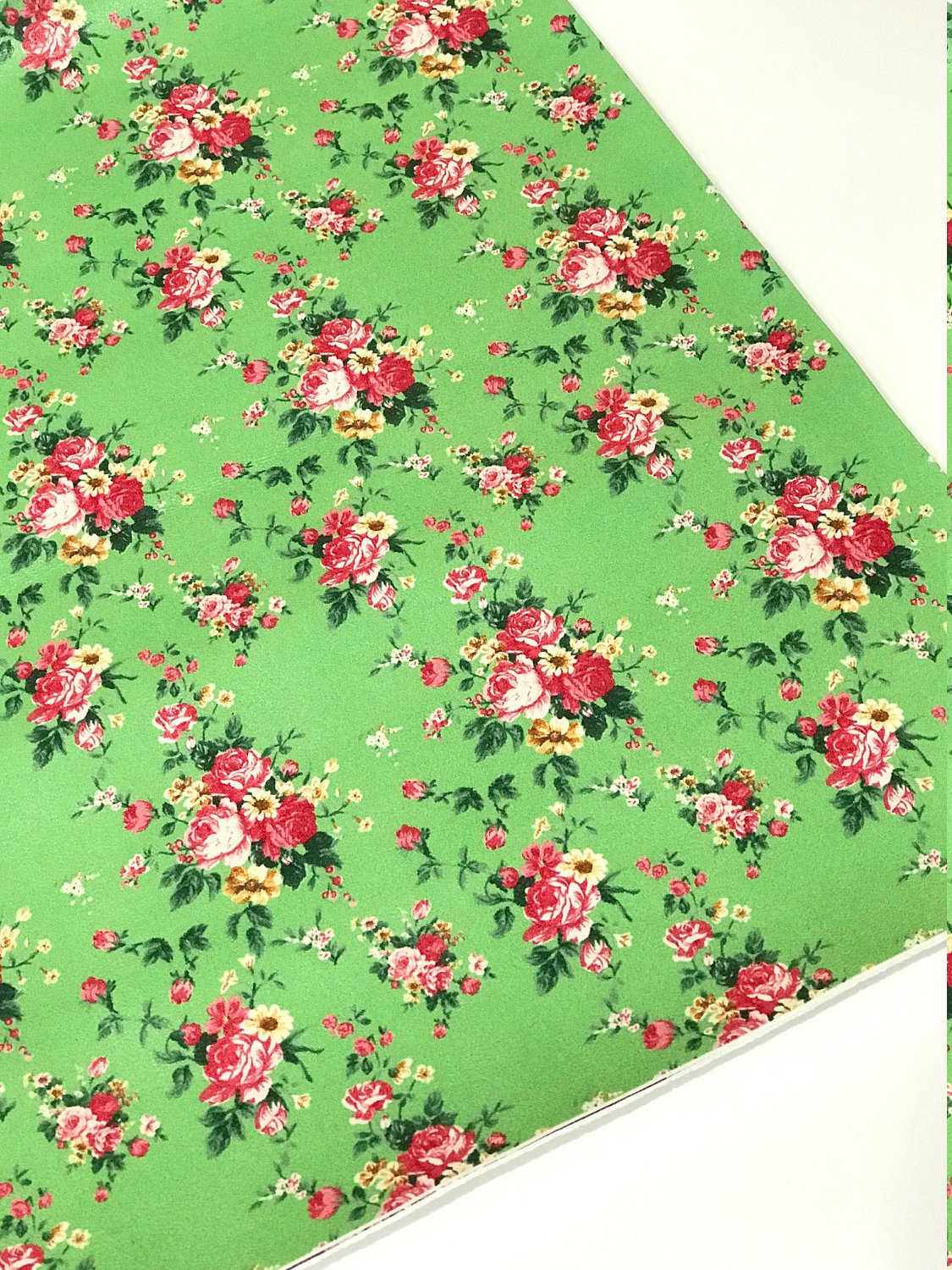 Pink Floral Roses in Green Soft Leatherette 0.9 mm Thick Floral PU Leather A4 Sheet 210 x 297mm Floral Leather Bows Floral Leather Headbands
