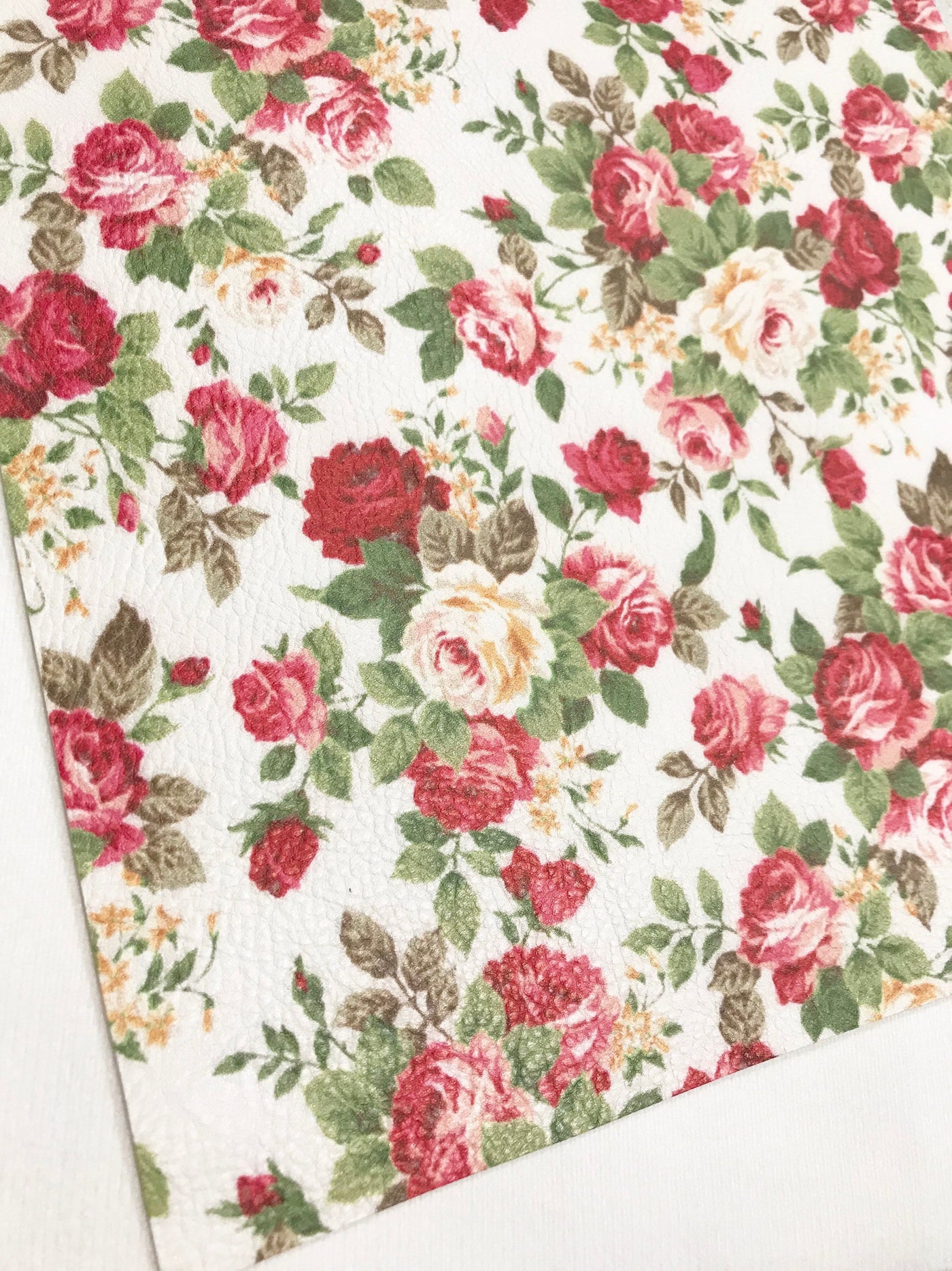 Red White Floral Leatherette Fabric Sheet