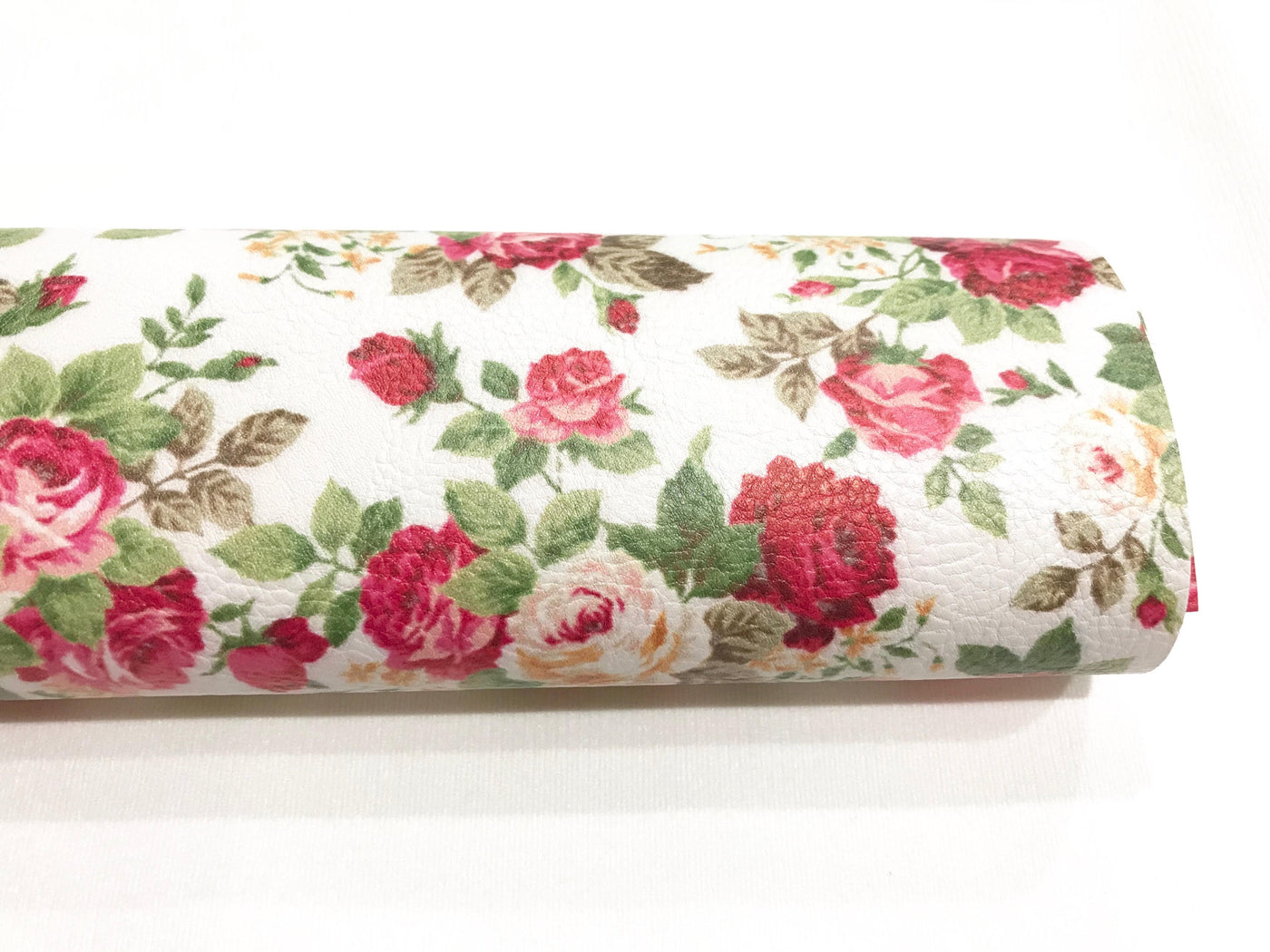 Red White Floral Leatherette Fabric Sheet