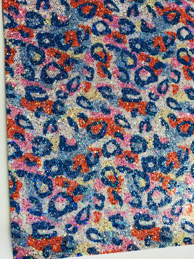 Disco Leopard Print Brainbow Glitter Fabric Sheet