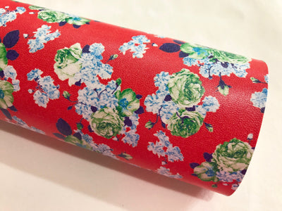 Red and Blue Floral Leatherette A4 Sheet