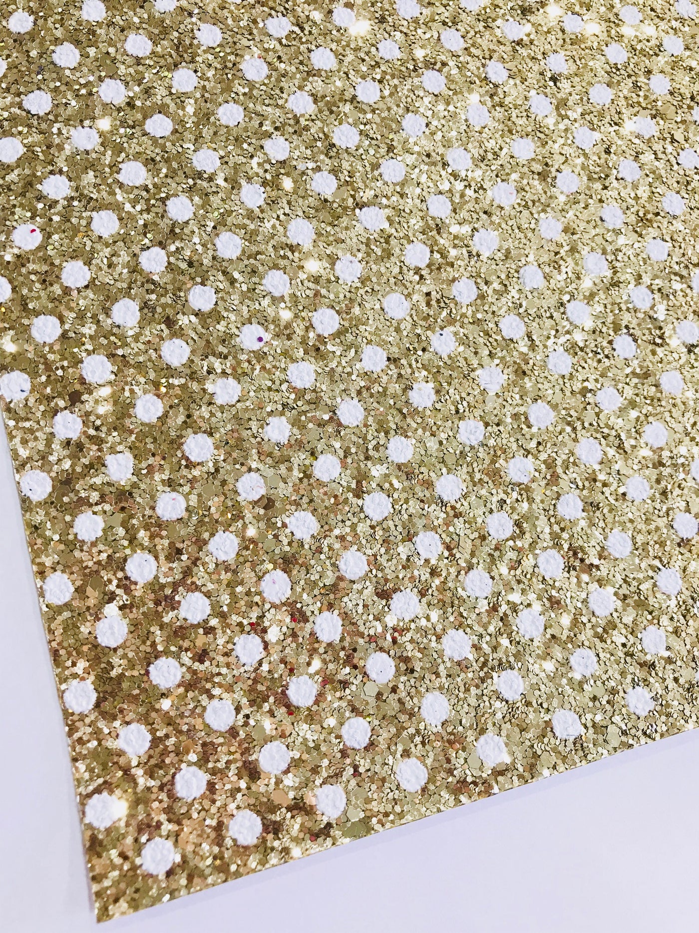 Gold Polka Dot Glitter with White Dot Fabric Sheet - Gold with White Spots