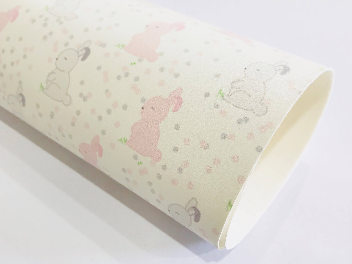 Grey Pink White Easter Bunny Polka Dot Faux Leatherette