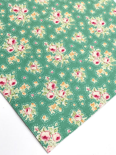 Green and Pink Floral Felt Backed Fabric Sheets