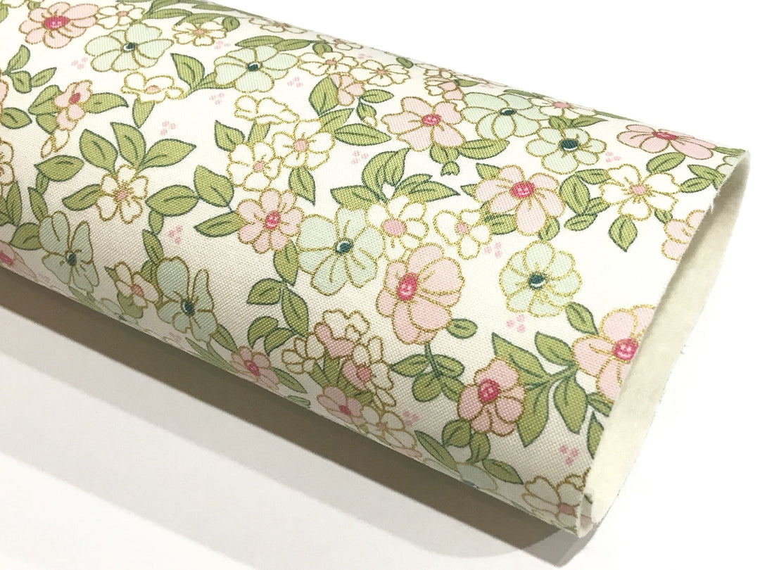 Mint and Pink with Gold Metallic Floral Felt Backed Fabric Sheets