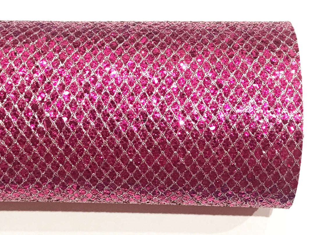 Fuchsia Pink Silver Lace Netted  Glitter