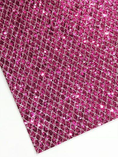 Fuchsia Pink Silver Lace Netted  Glitter