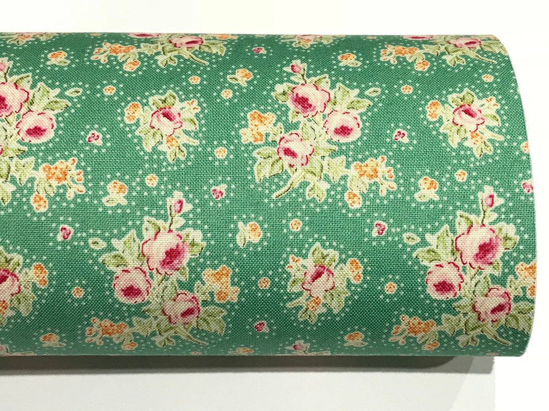 Green and Pink Floral Felt Backed Fabric Sheets