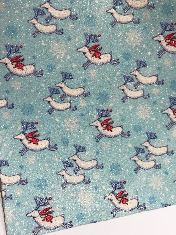 Prancer Reindeer Christmas Fine Glitter Fabric Sheet