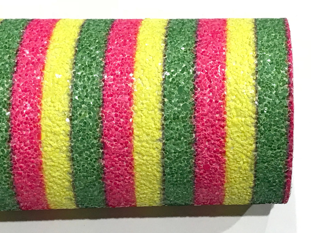Cuir pailleté à rayures bonbons fluo