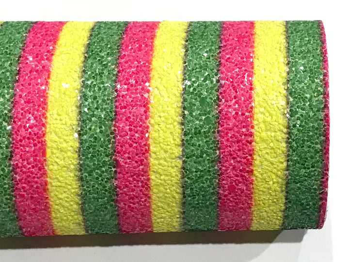 Cuir pailleté à rayures bonbons fluo