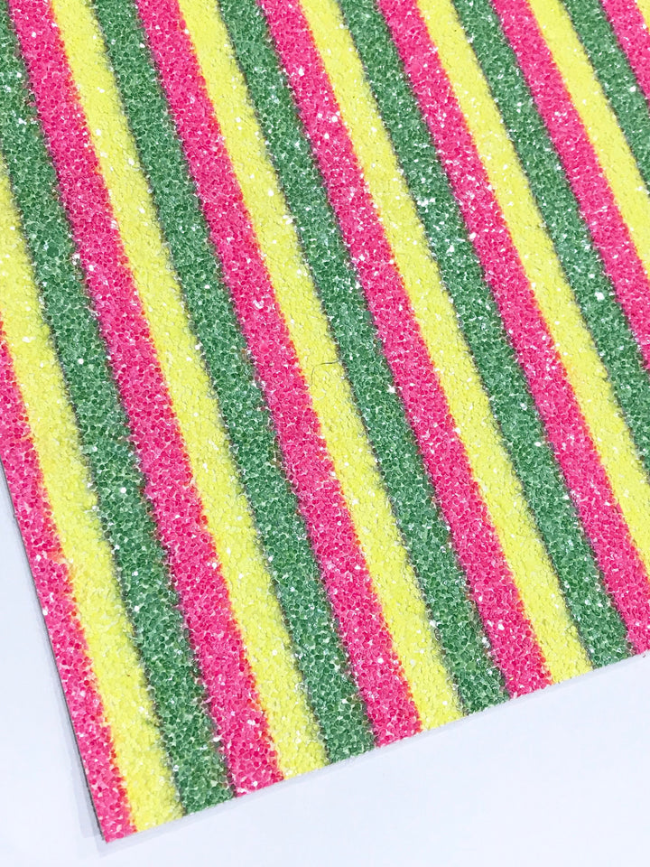 Cuir pailleté à rayures bonbons fluo