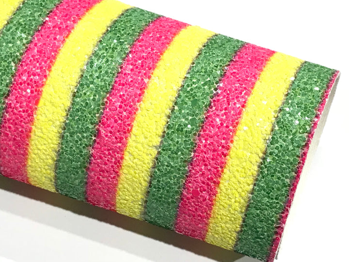 Cuir pailleté à rayures bonbons fluo