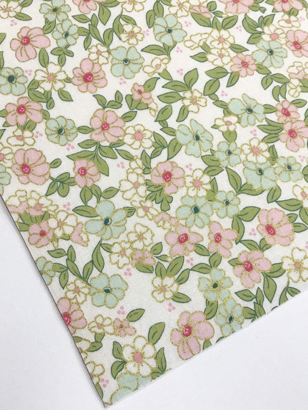 Mint and Pink with Gold Metallic Floral Felt Backed Fabric Sheets