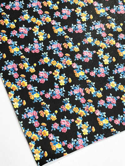 Petite Dainty Floral Smooth Leatherette | Black | A4 Sheet