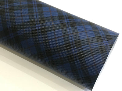 Blue Black Tarten Leatherette Sheet 0.8mm Thickness A4 Size Faux Leather Fabric